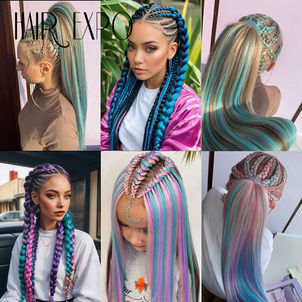 Extensions capillaires synthétiques colorées pré-étirées