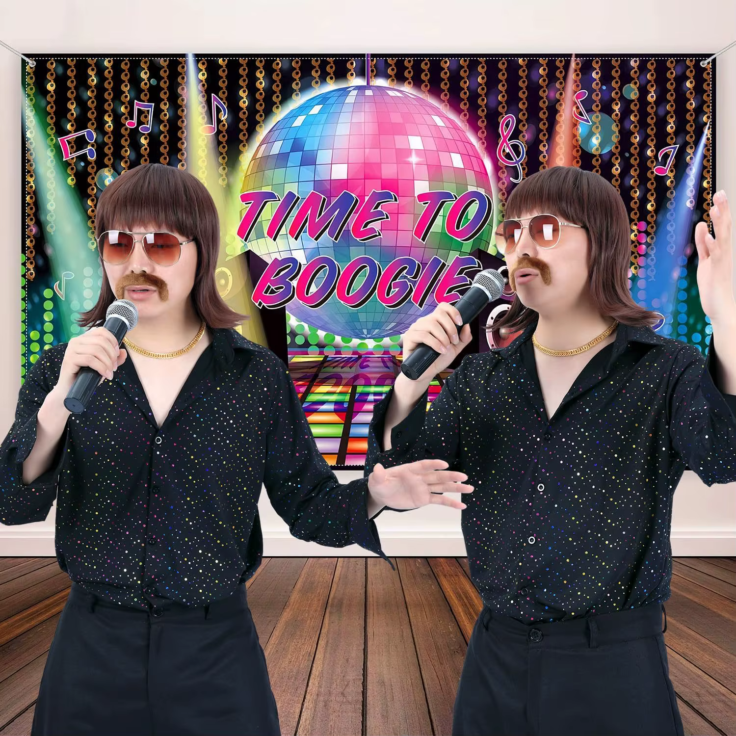 Perruque disco des années 70 avec barbe