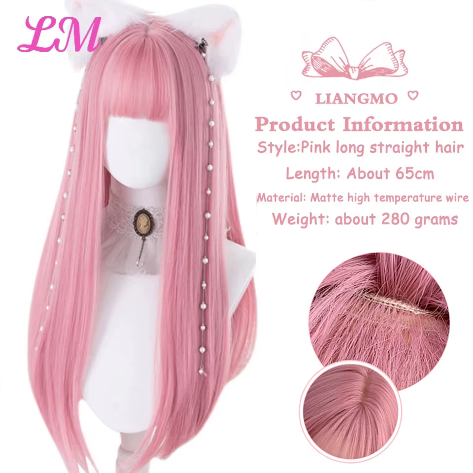 LM – perruque de Cosplay synthétique lisse avec frange