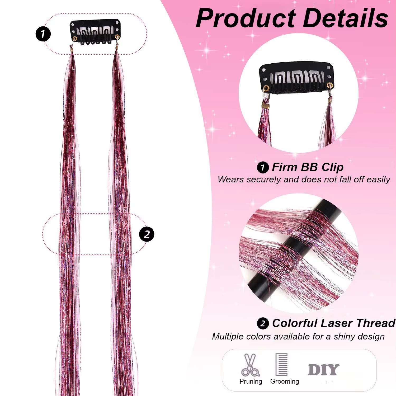 Extensions de cheveux tressées à paillettes en fibre haute température