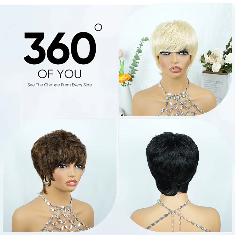# Perruques en cheveux humains couleur blonde 613, perruque courte blonde avec frange pour femmes, cheveux brésiliens, bonnet fait à la machine, noir/brun/blonde