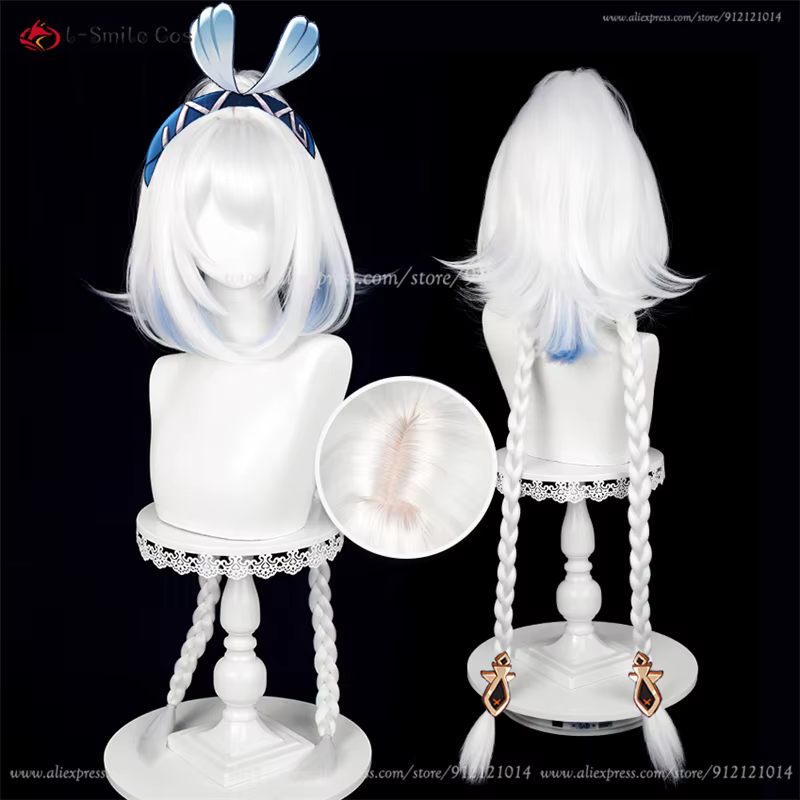 Mualani Cosplay perruque 110 cm de Long tressé blanc bleu perruques mixtes Meztli