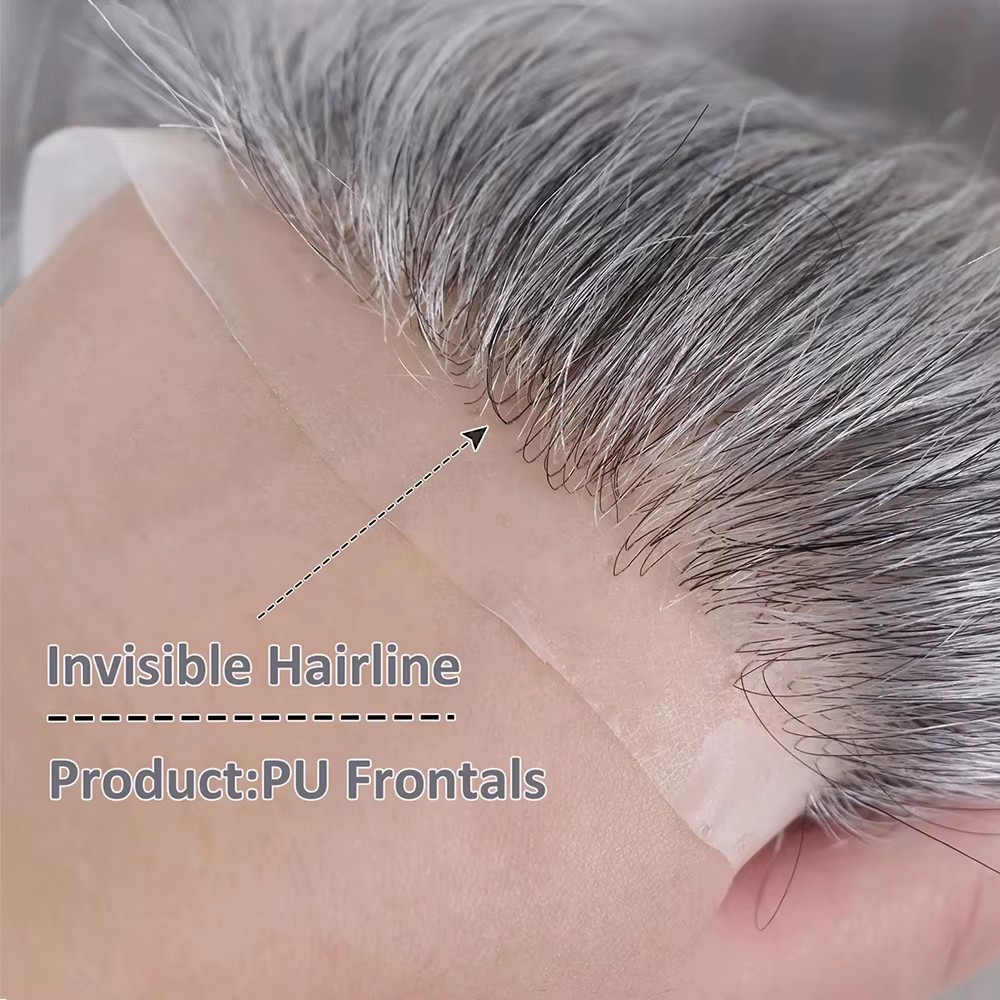 Toupet de ligne de cheveux frontale grise pour hommes