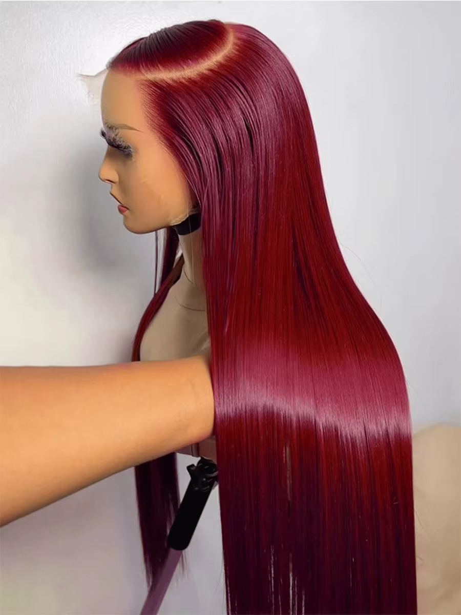 Perruque Lace Front Rouge Bourgogne 99J 13x4 avec Dentelle Transparente