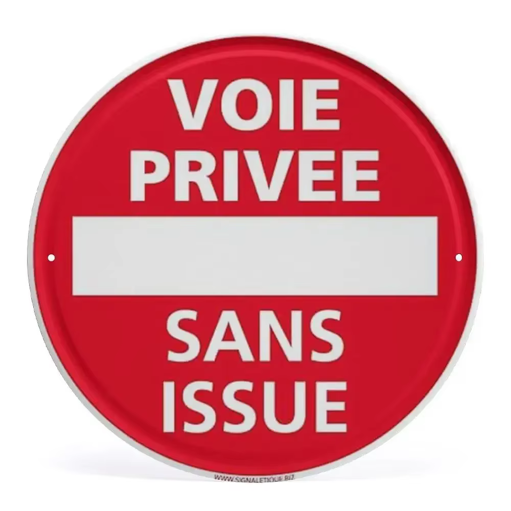 Ensemble de panneaux métalliques ronds en étain pour interdiction de stationnement et propriétés privées, style français et italien - "Parking Privé", "Interdiction de Stationner", "STOP K"