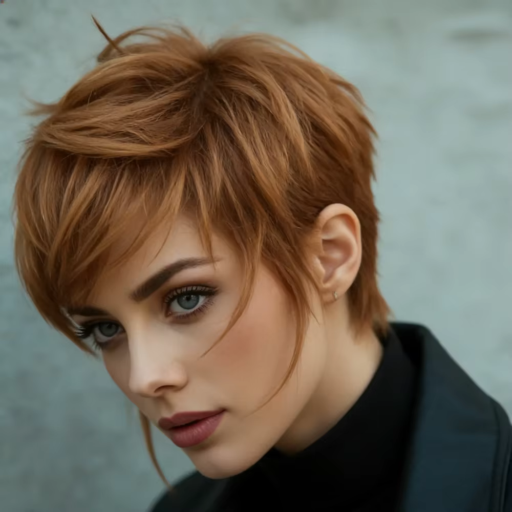 Perruque courte chic dégradée couleur auburn cuivré chaud