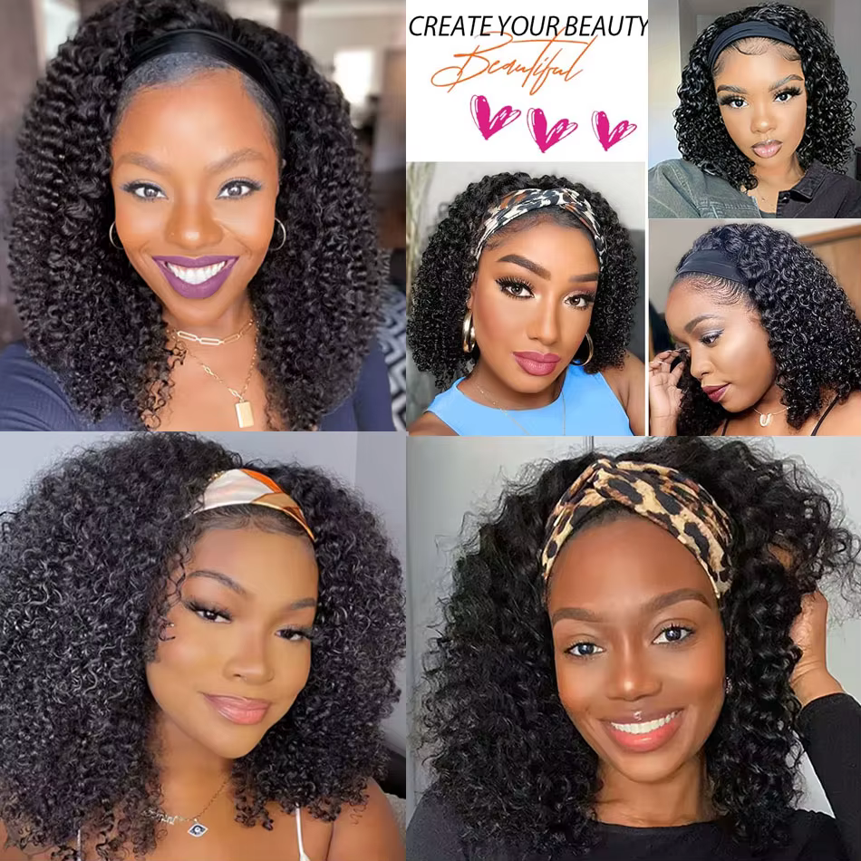 Perruque bandeau bouclée crépue en cheveux humains