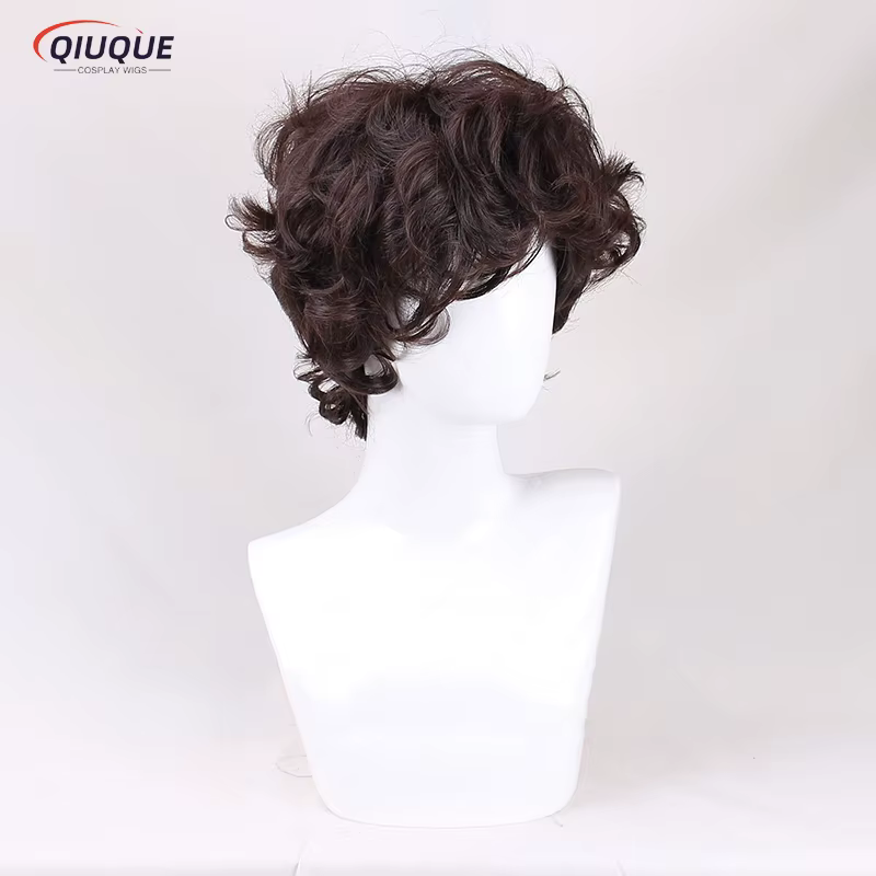Frodo Baggins-Perruque Cosplay Courte Bouclée Marron