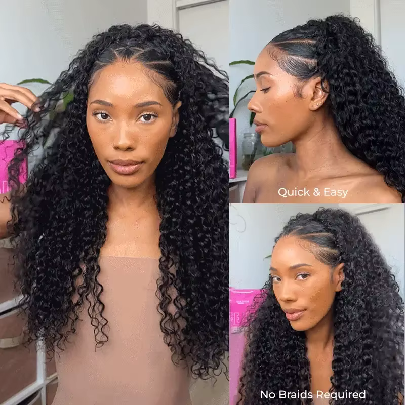 Perruque mi-tête bouclée en cheveux humains 250% densité