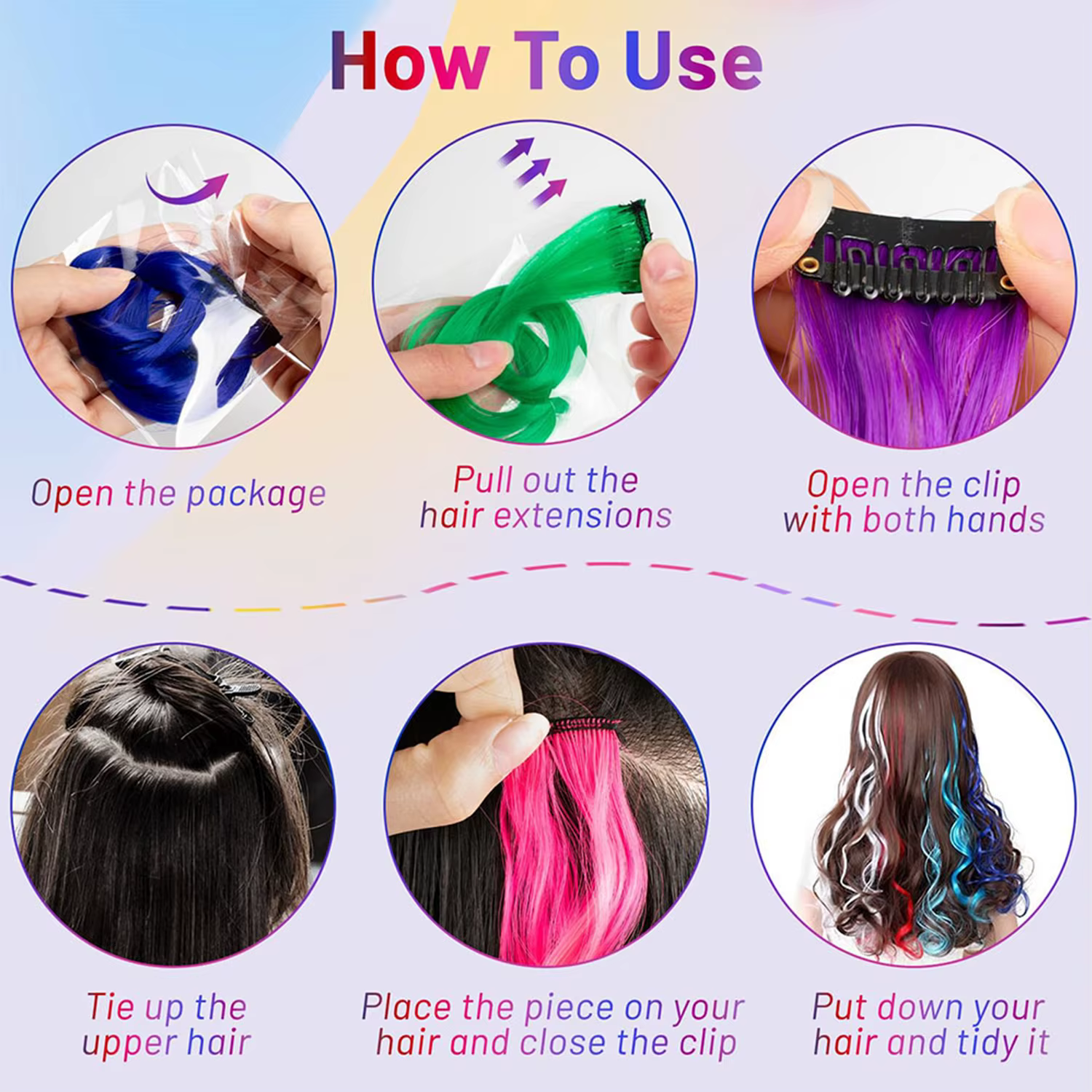 Extensions de cheveux synthétiques colorées à clipser