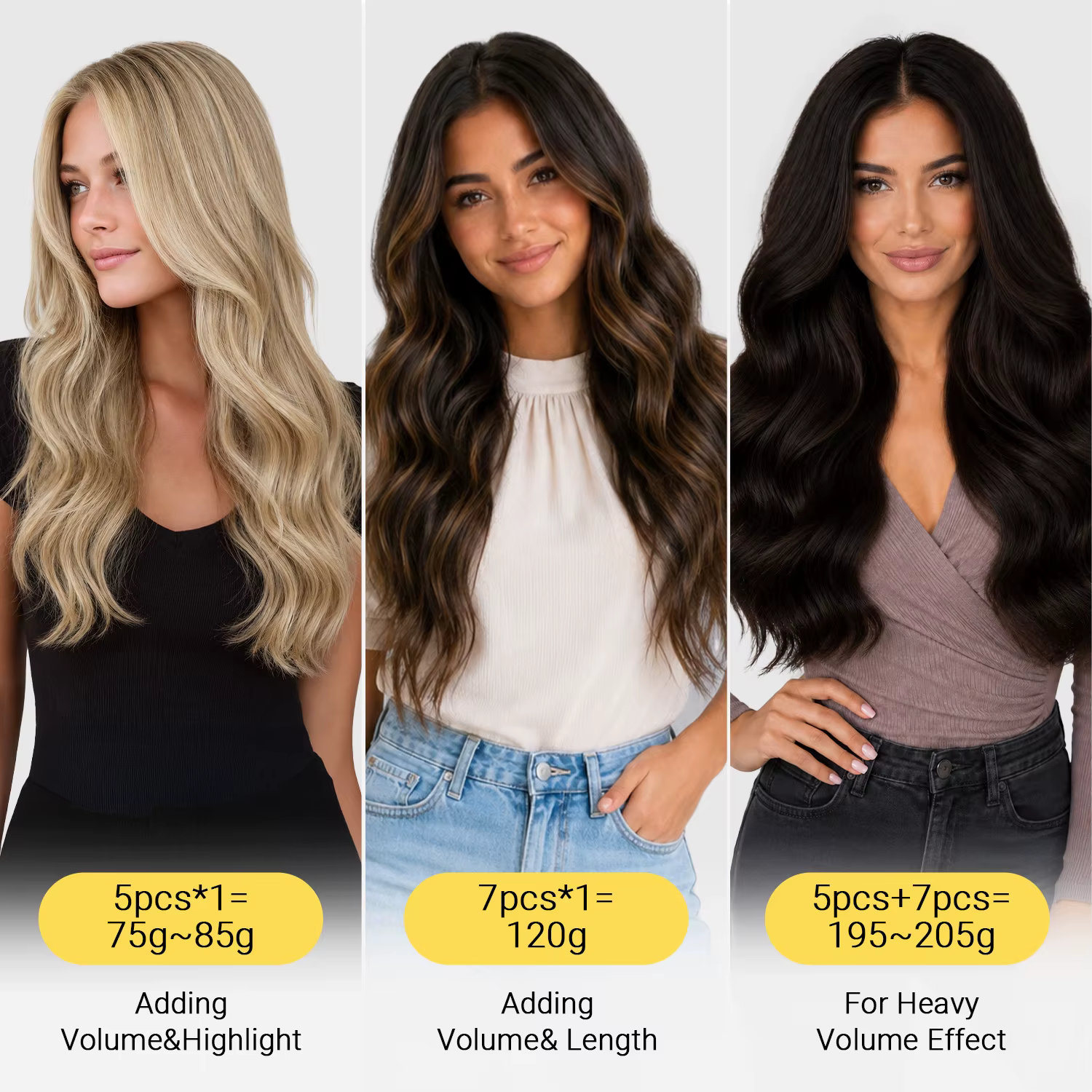 Extensions de cheveux humains lisses à clips