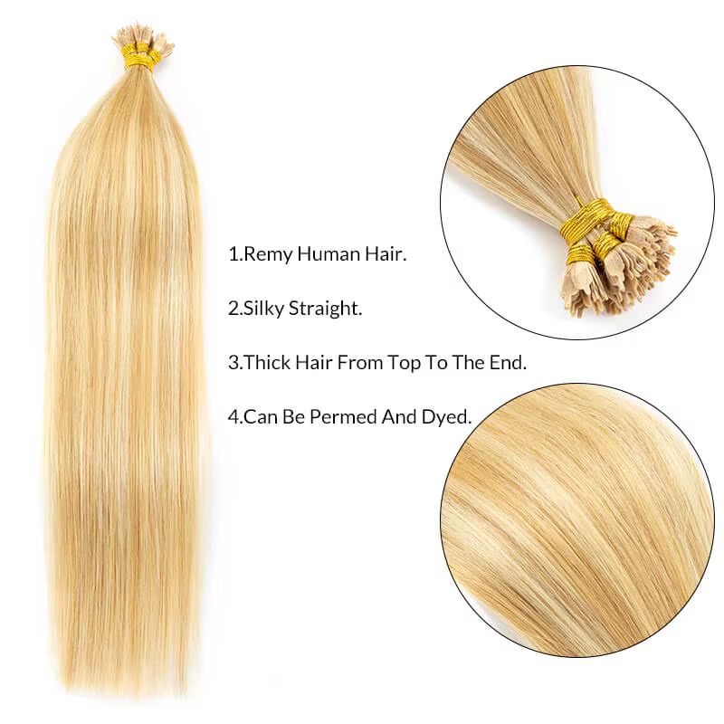 Extensions de cheveux humains à pointe en T, 14 "-26", kératine, cheveux humains Remy lisses, couleur blonde/rouge, 50/100 pièces