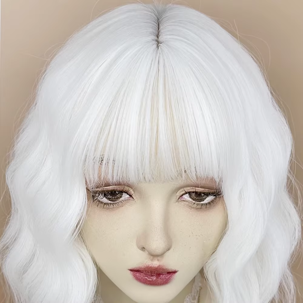 MSIWIGS – perruque synthétique courte ondulée blanche bouclée avec frange pour femmes