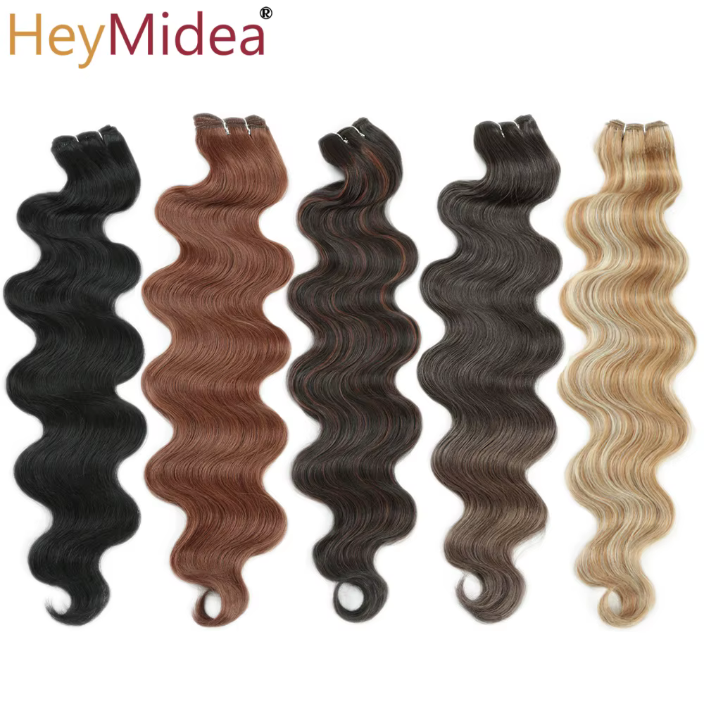 Extensions de cheveux synthétiques naturels Body Wave, tissage en mèches, Ombré Blond Piano, épaisseur 'Loose Deep', pour queue de cheval
