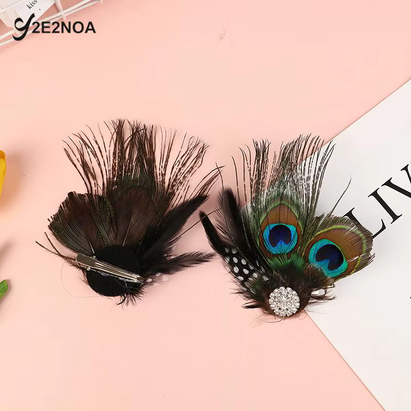 Pince à cheveux en plumes de paon pour filles