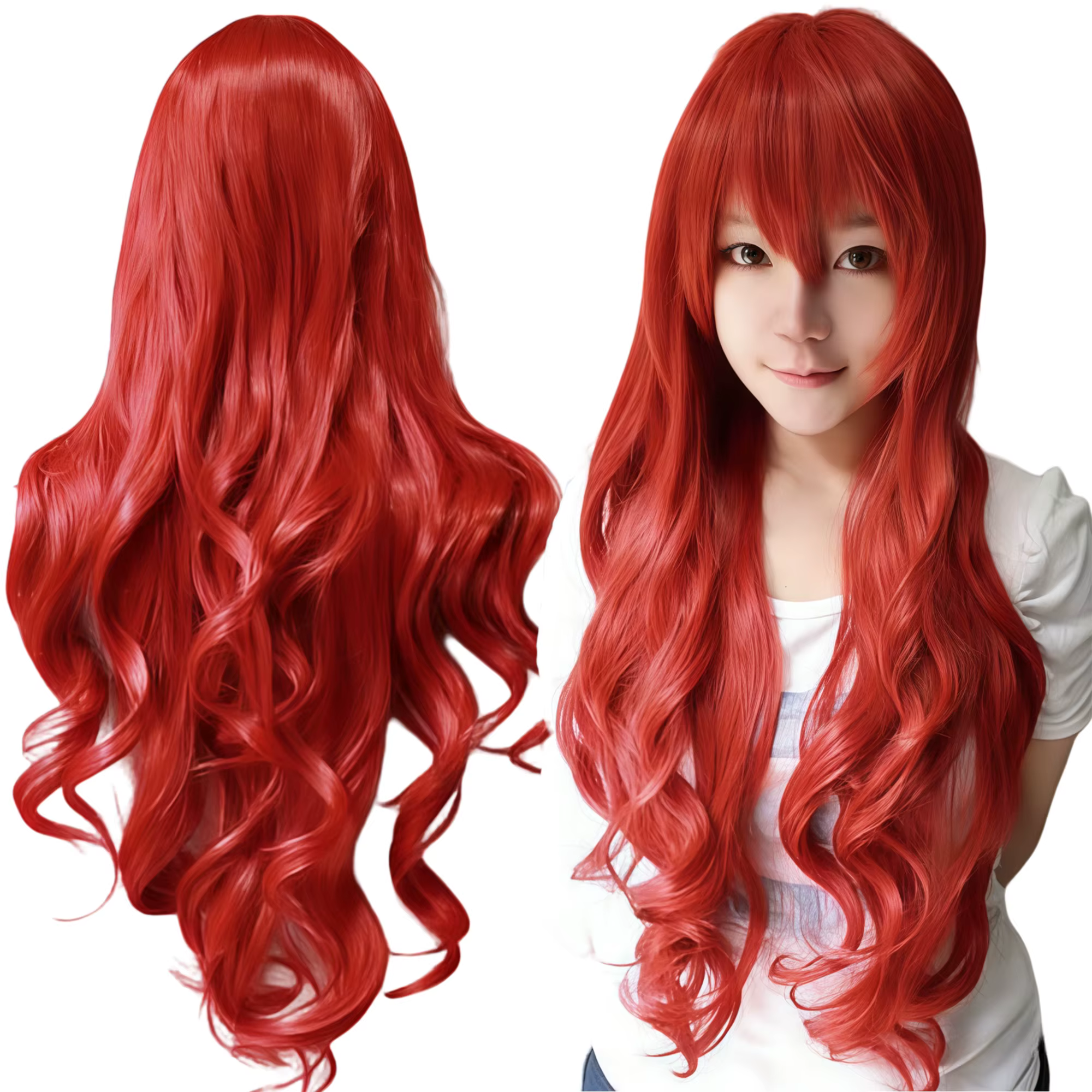 Perruque de cosplay synthétique rouge vibrant Lolita Kushina Uzumaki