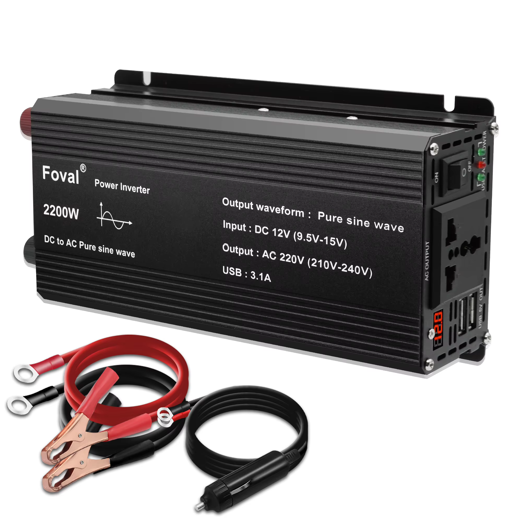 Onduleur à onde sinusoïdale Pure DC 12V à AC 220V 230V 1500W/2200W/2600W, convertisseur de transfert de tension, prise ue universelle, accessoires automobiles
