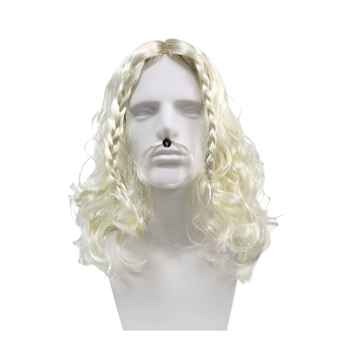 Perruque synthétique blonde de Viking pour homme avec tresses et moustache