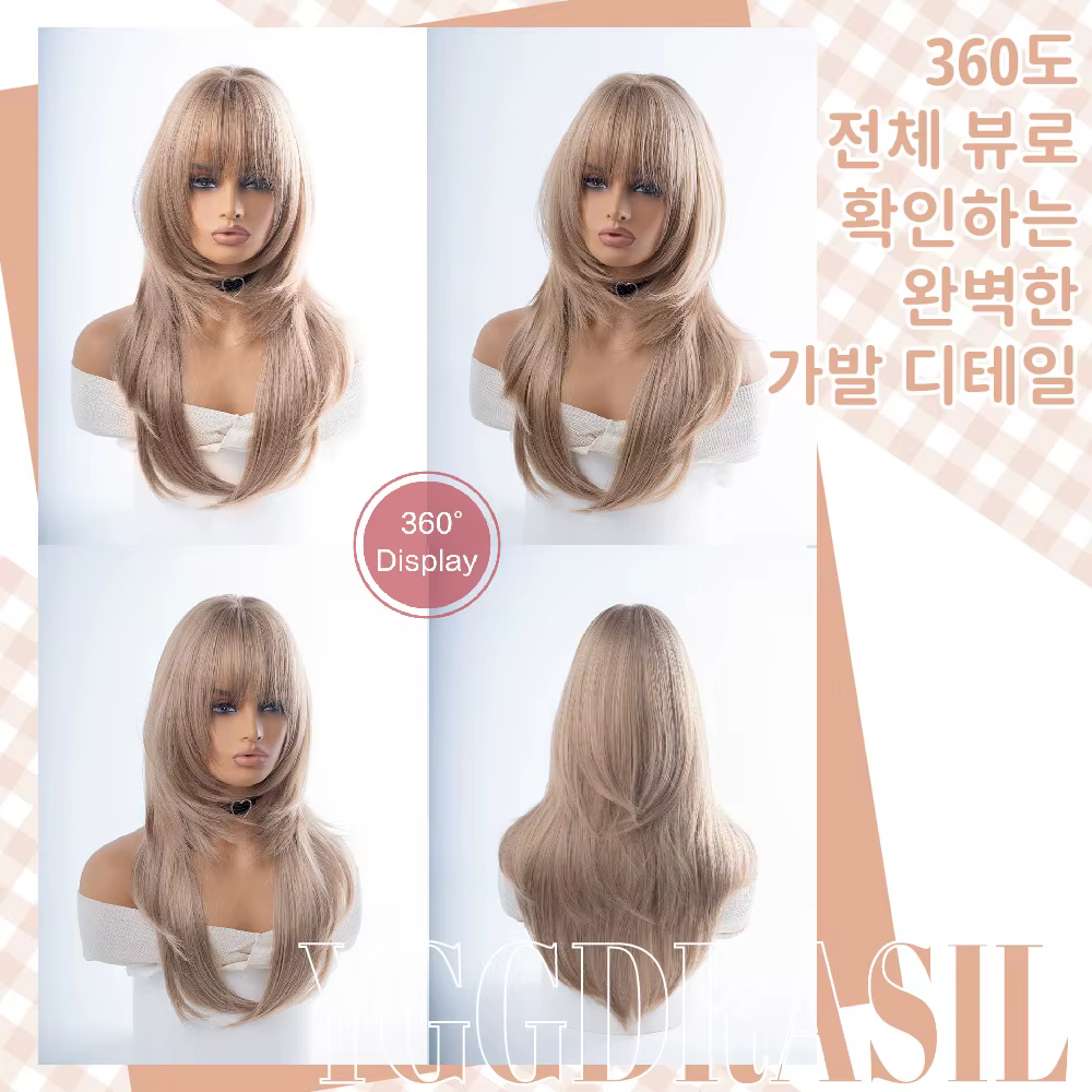 Perruques synthétiques blond miel de style moderne de 26 pouces avec frange