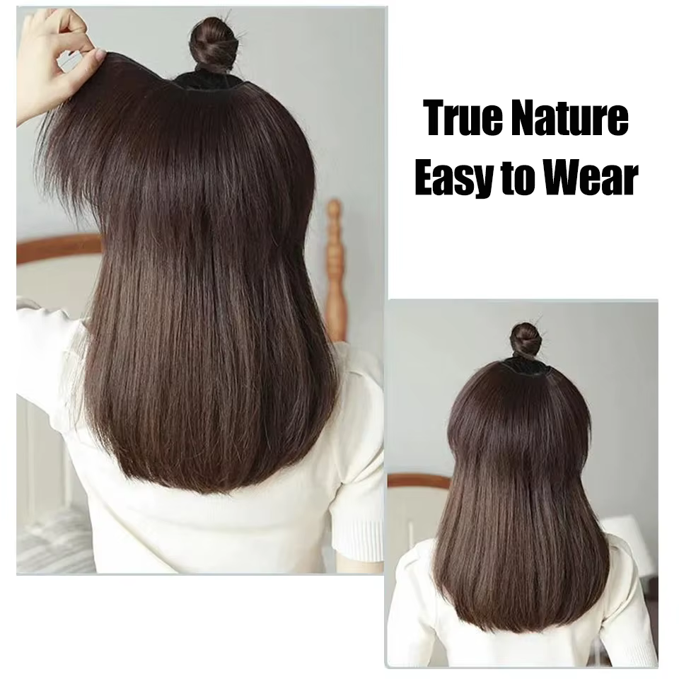 WIGSIN – postiche synthétique courte et lisse, 20cm/30cm, sans couture, partie en V, demi-perruque pour femmes, augmente le Volume des cheveux