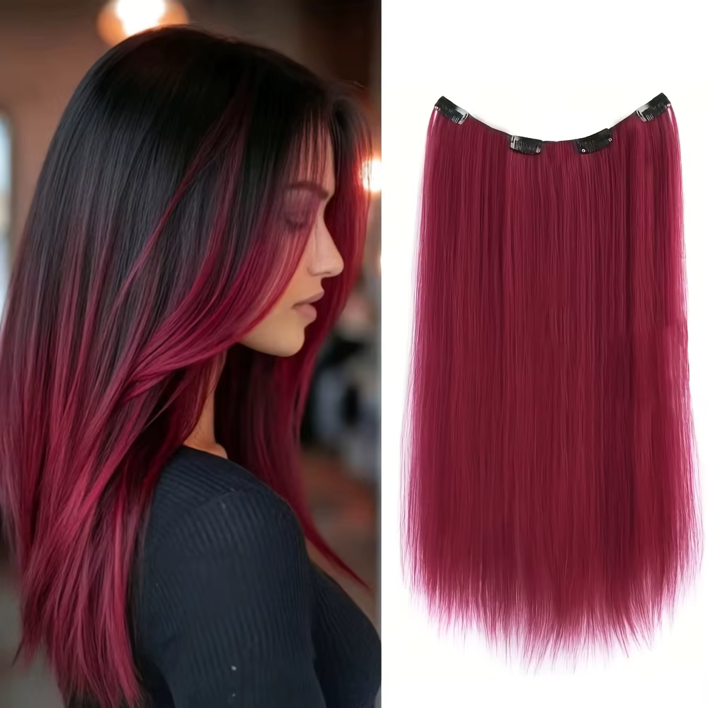 Extensions de cheveux synthétiques colorées longues et droites de 22 pouces