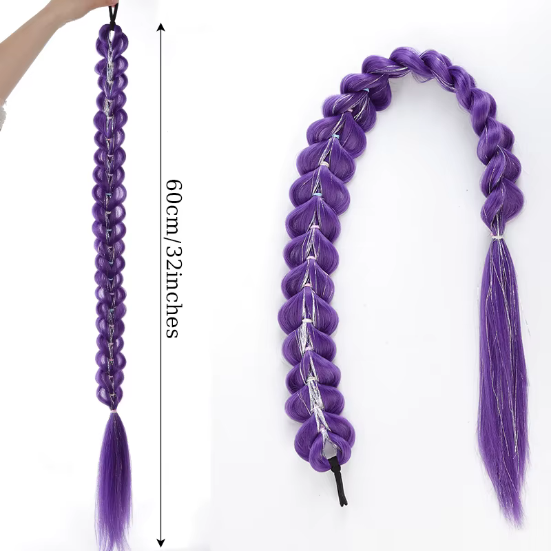 32 pouces tressé violet cheveux queue de cheval avec guirlandes perruque Super longues Extensions brillant