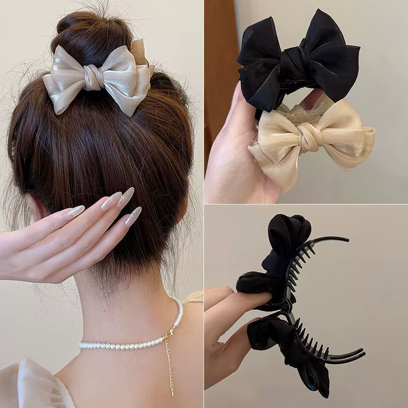 Pince à cheveux élégante pour chignon avec nœud papillon