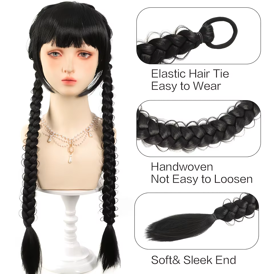 Extension de queue de cheval tressée blonde synthétique longue avec élastique