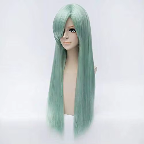 Perruque de cosplay verte avec frange pour femme