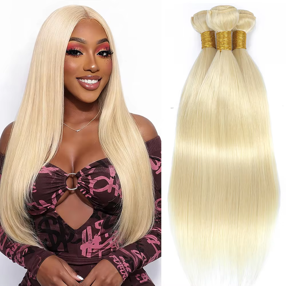 Extensions de cheveux humains vierges brésiliens blonds lisses non traités 12A 613