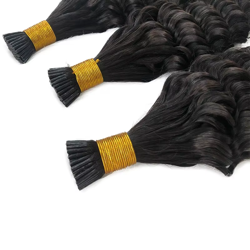 Kinky Curly I-Tip Extensions de Cheveux pour Femmes