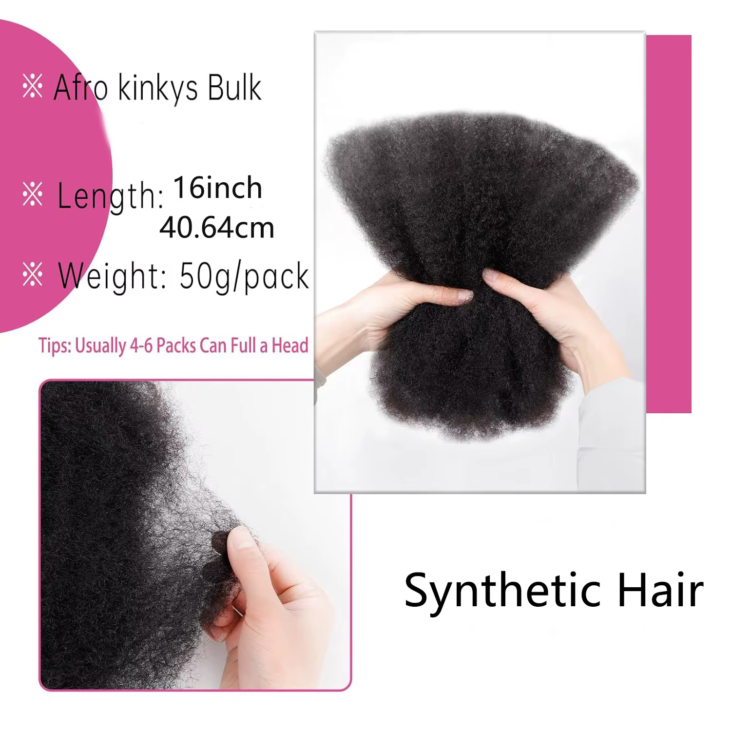 Cheveux synthétiques bouclés afro crépus pour tresses/extensions de locs permanentes