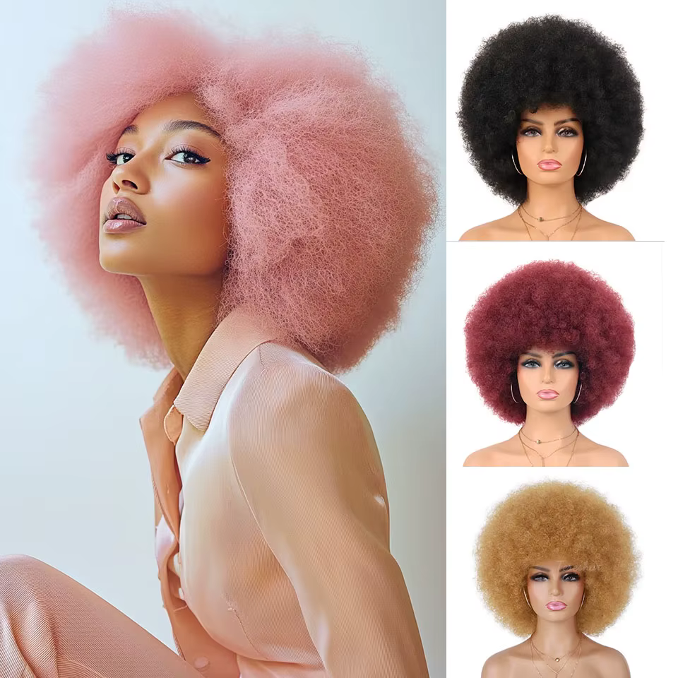 Pale Pink Afro Wigs Premium Synthetic