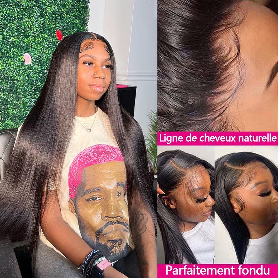 Perruque Lace Front 13x4 Lisse Extrême, Perruques Lace Front en Cheveux Humains de 30 à 40 Pouces pour Femmes, Perruques Brésiliennes Sans Colle 13x6 en Cheveux Humains