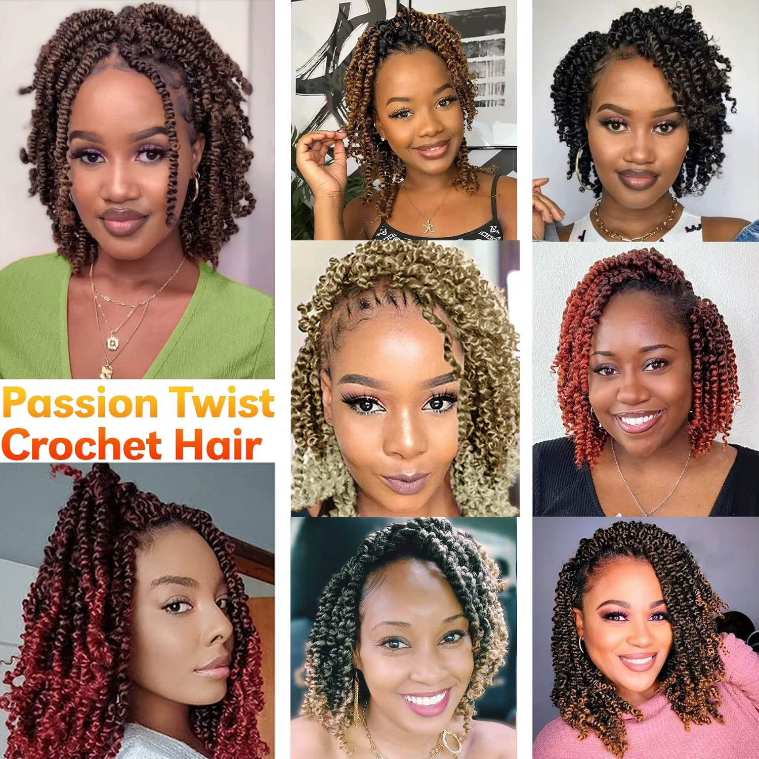 8 paquets de cheveux synthétiques pré-bouclés pour tresses au crochet Passion Twist pour femmes noires