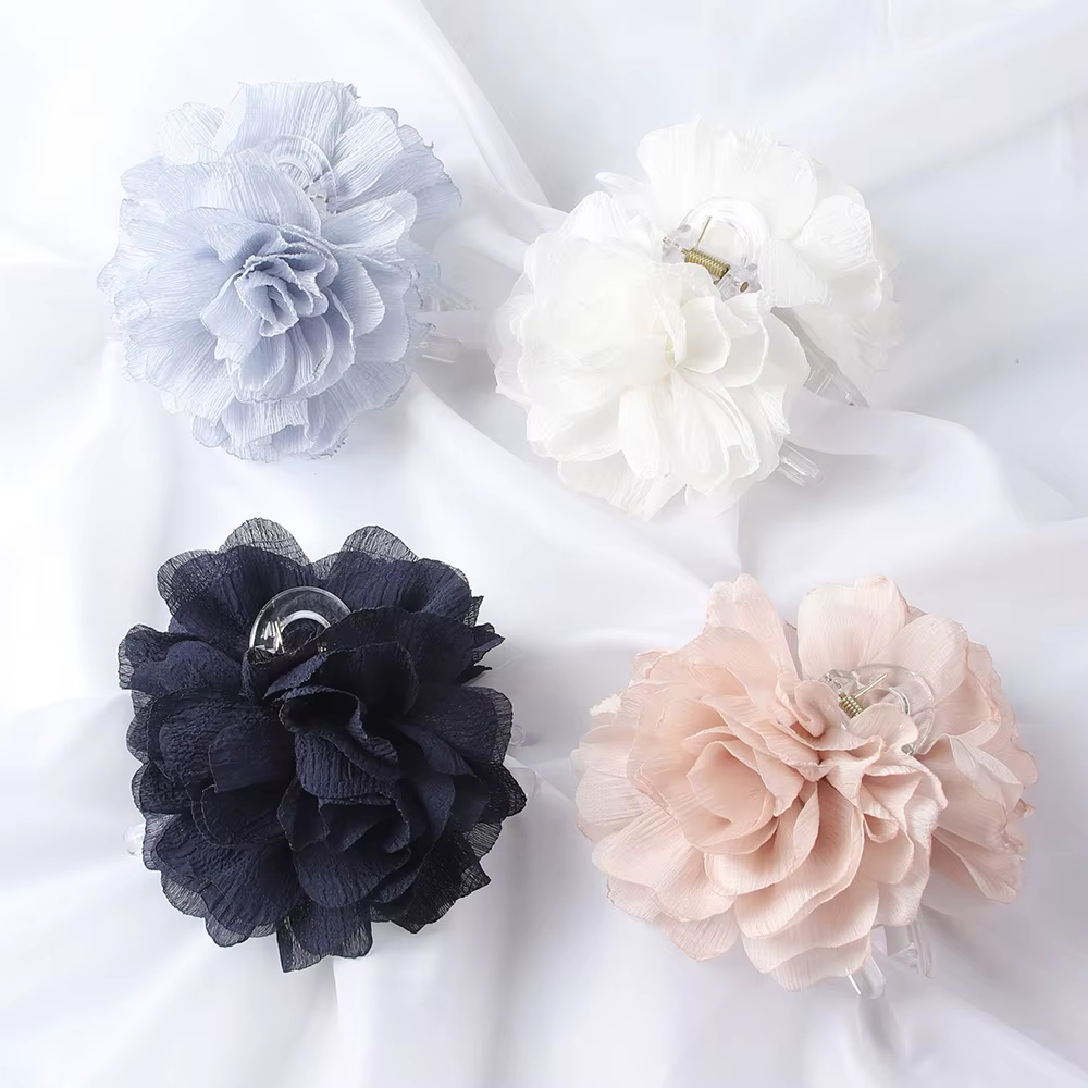 Pinces à cheveux en tissu à grandes fleurs pour femmes et filles