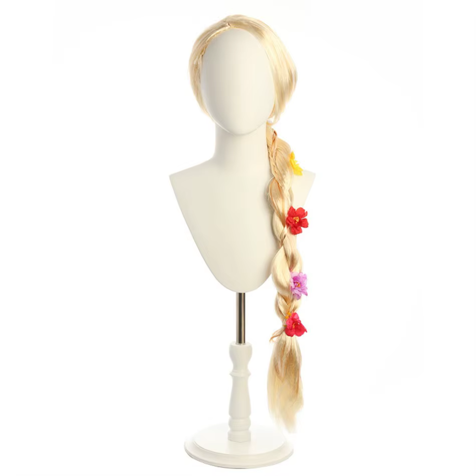 Enfants princesse Cosplay perruque filles raiponce habiller fleurs longue tresse