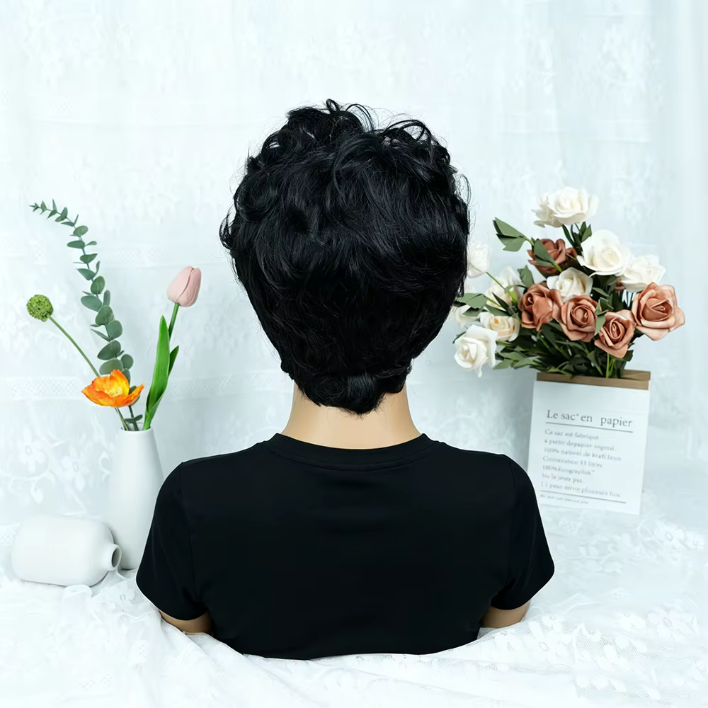1B # Perruque de cheveux humains coupe lutin pour femmes