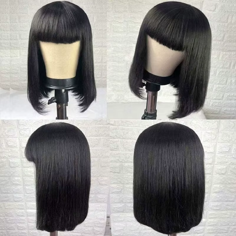 Perruque Bob droite bon marché avec frange 14 pouces cheveux humains brésiliens