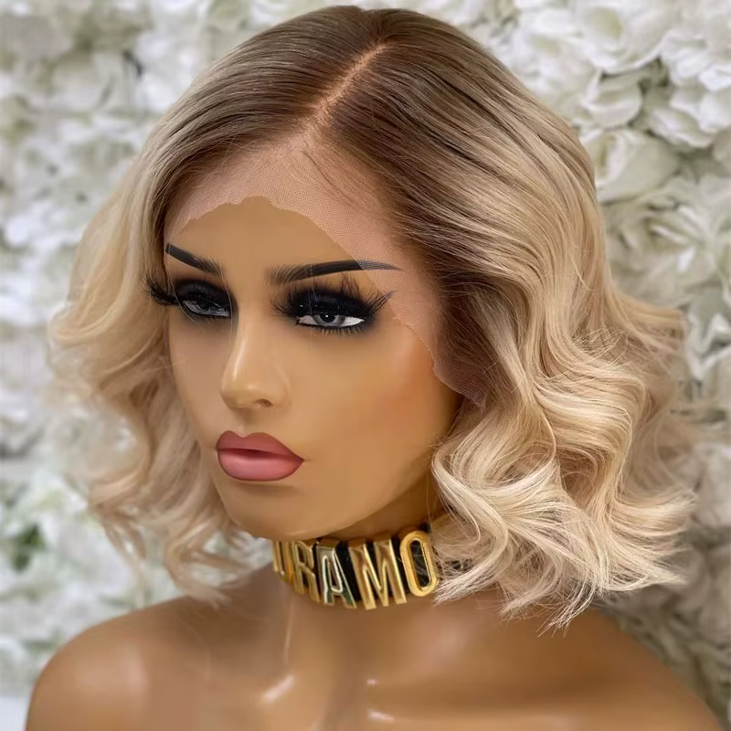 Perruque blonde Bob courte ondulée pour femme