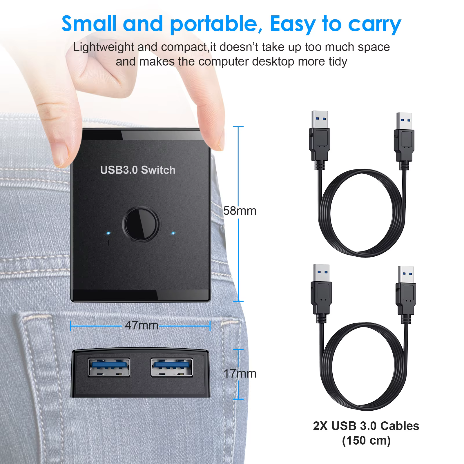 Commutateur USB3.0 1x2/2x1, Hub USB bidirectionnel, extension USB 3.0, contrôleur partagé pour clavier PC, souris, imprimante
