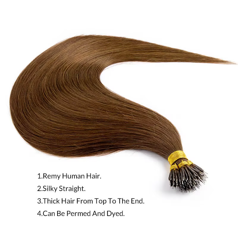 Extensions de cheveux naturels à micro-anneaux Nano lisses, 50 pièces/ensemble, brun clair, 50g 100g