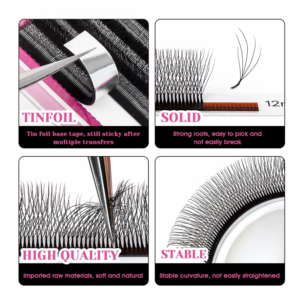 MASSCAKU C D Curl camélia W cils en forme de longueur mixte tissage à la main ventilateurs de Volume russe Extension