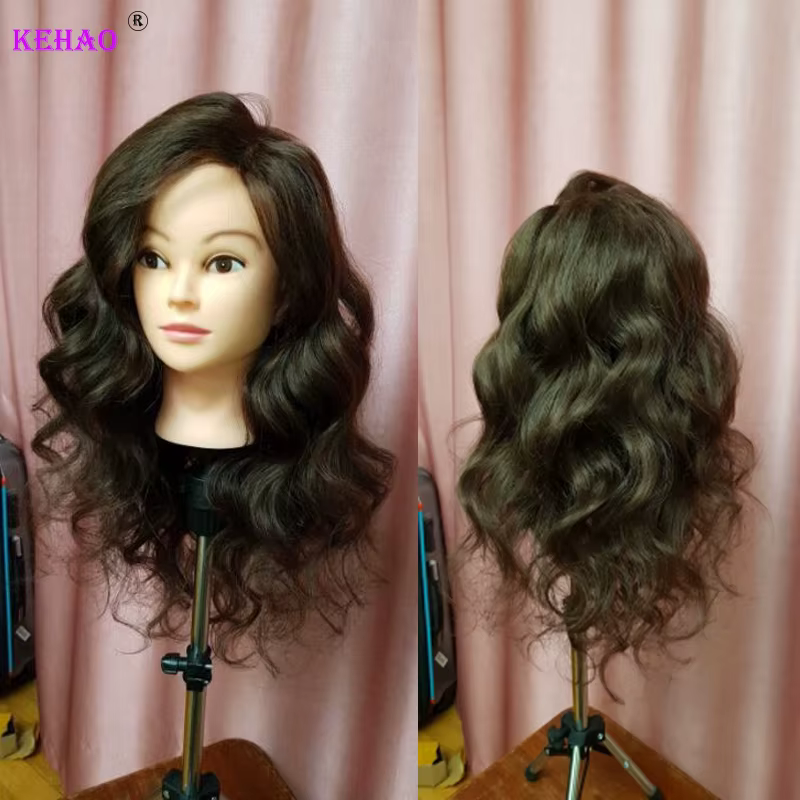 Tête de poupée en cheveux réels 85%, pour coiffure, coiffure, Mannequin professionnel, coiffage pour pratiquer, fer à boucles chaudes, lisser