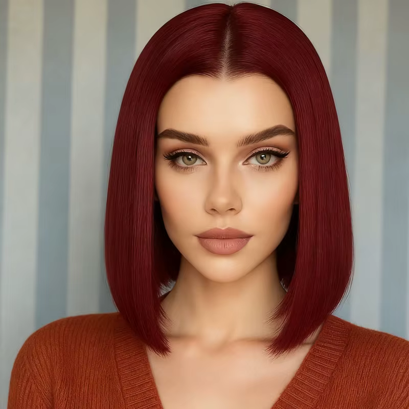 Perruque cheveux raides bordeaux 12 pouces pour femmes