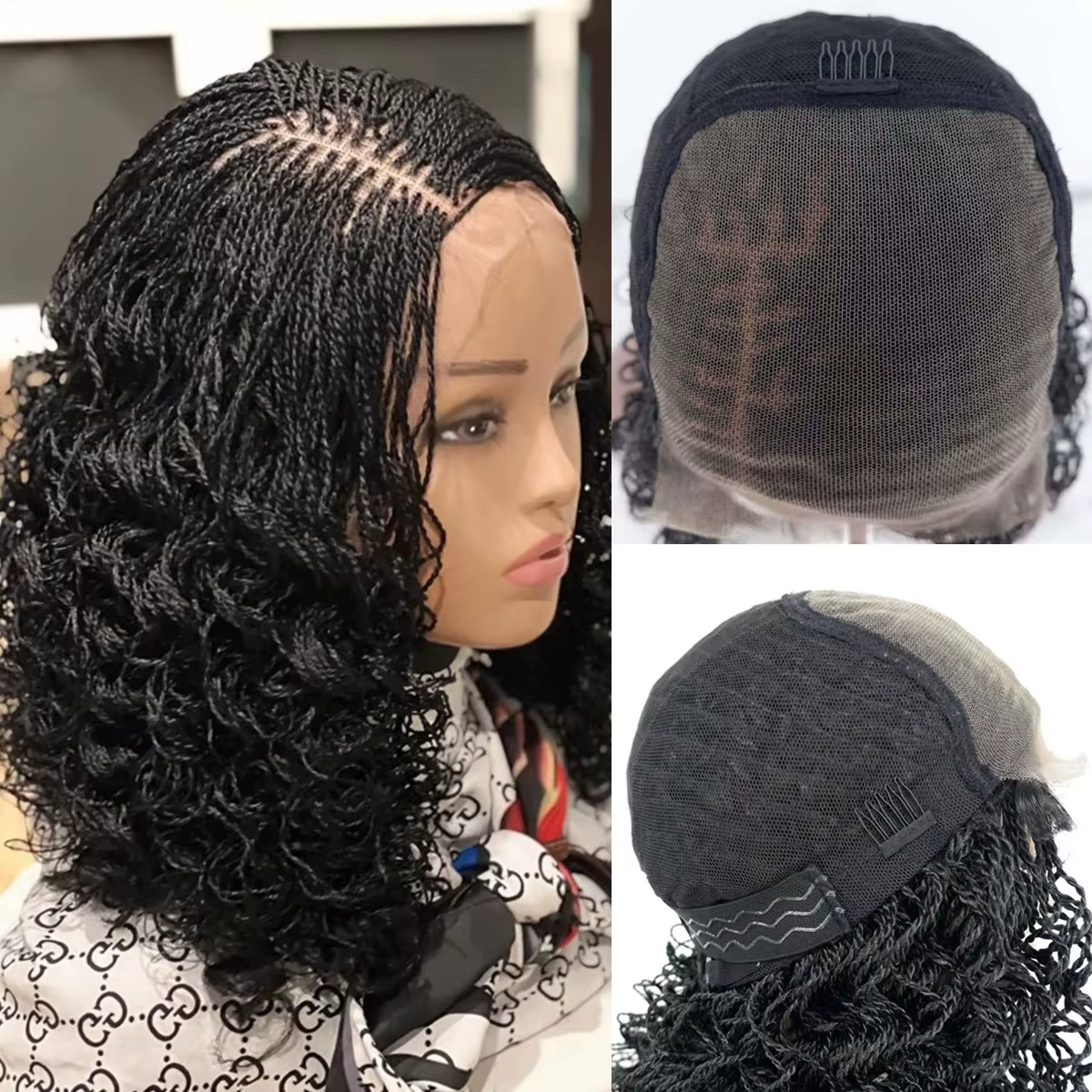 Perruque synthétique tressée torsadée bouclée pour femme