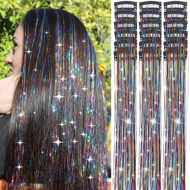 12 pièces Kit de guirlandes de cheveux synthétiques avec outil 1200 brins Extensions