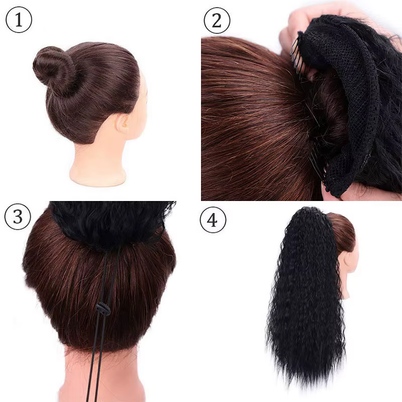 22 pouces synthétique longue crépus bouclés queue de cheval Extension de cheveux cordon enveloppé pince dans