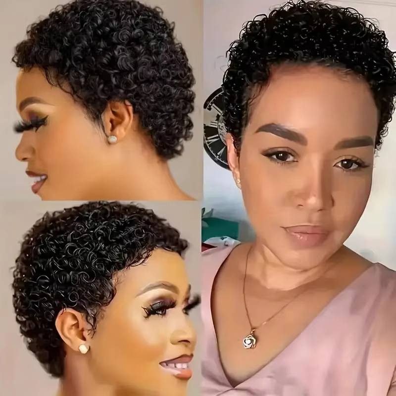 Perruques de cheveux humains bouclés courts pour les femmes pleine Machine faite