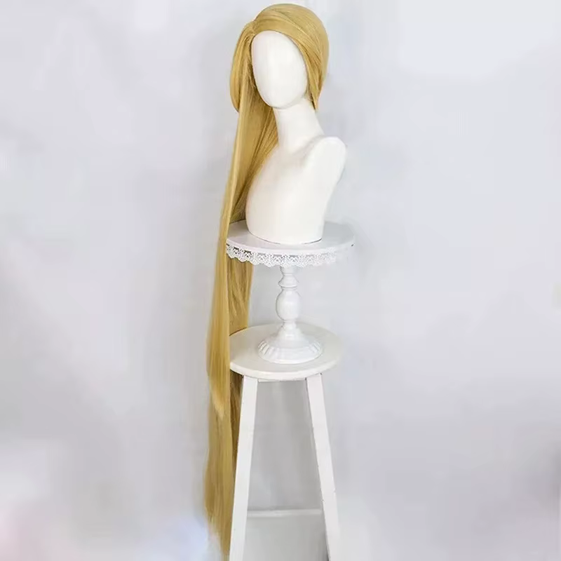 Raiponce Cosplay perruque film emmêlé princesse longue Blonde droite résistant à la chaleur cheveux Halloween Anime jeu